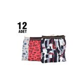 Dondeza Erkek Çocuk Boxer, 12'li Paket, Desenli, Asorti Renkler, 3-4 Yaş