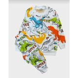 Döne Gözübek Erkek Çocuk Beyaz Mevsimlik Dinazor Desenli Uzun Kollu Pijama Takımı - 001-Beyaz - 1 - 2 Yaş