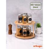 Dönen 2 Katlı Bambu Baharatlık Organizer, Sunum ve Düzenleme Için Ideal - Seçenek 1