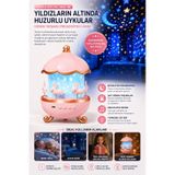 Dönen Tavşanlı Yıldız Projeksiyon Lambası Müzikli Led Gece Lambası Çocuk & Bebek Odası Uyku Lambası Pembe