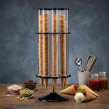 Döner Dondurma Külah Standı, Şeffaf Tüpler, Siyah Tabanlı, Masa Üstü Külah Tutucu 30x78 8 li
