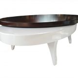 Döner Orta 13826 Sehpa Oval Klas;İk Model Kayın Retro Ayak Mdf Tabla Parlak Beyaz
