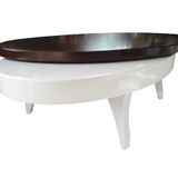 Döner Orta 18034 sehpa OVAL İNOVATİF TARZ Kayın Ayak MDF Beyaz fümecam El yapım