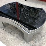 Döner Orta Sehp 18035 İçbükey Tarz Model Kayın Ayak Mdf Gümüş Gri Tabla Füme Cam