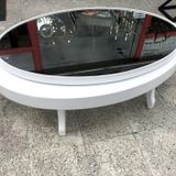 Döner Orta Sehpa 13828 Oval Klasik Kayın Retro Ayak Mdf Tabla Beyaz Füme Cam