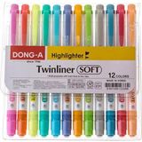 Dong-A Twinliner Soft 12 Renk Çift Taraflı Fosforlu Kalemler 2,2 mm Uç Boyutu ile Kullanım Kolaylığı