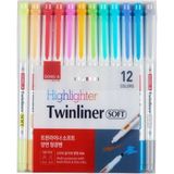 Dong-a Twinliner Soft Fosforlu Fırçalı Kalem Seti 12'li Karışık Renkli İşaretleme Kalemleri