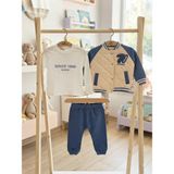 Donino N Nakışlı Erkek Takım 6 Ay,12 Ay,18 Ay,2y Erkek Bebek Takım 3'lü Baskılı Mont+Basklı Uzun Kollu Body+ Pijama Yenidoğan Bebek Takım - 9 -12 Ay - Turkuaz