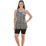 Donlaritta Büyük Beden Toparlayıcı Desenli Göğüs Pedli Tankini Mayo 44-46-48-50-52-54-56-58-60 Beden - Leopar - Beyaz