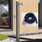 Donmaya ve paslanmaya karşı dayanıklı musluk, su sütunu çeşmesi, dış mekanlar için, bağımsız hortum standı, bahçe ve dış mekan kullanımı için su sütunu (80 cm, gri, C şeklinde