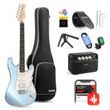 Donner elektro gitar, 39 inç elektro gitar kiti, yüksek hız çeliği manyetik bobin bölmeli, DST-152R, amplifikatörlü başlangıç seti, çanta, kapo, askı, yay, akort aleti, kablo, penalar, buz mavisi