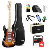 Donner elektro gitar, DST-152S 39 inç elektro gitar kiti, yüksek hız çeliği manyetik bobin bölmeli, yetişkinler için amplifikatörlü gitar başlangıç paketi, çanta, aksesuarlar, sunburst