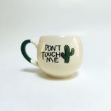 Don't Touch Me Baskılı Yeşil Kulplu Balon Kupa - Beyaz - 1 Adet