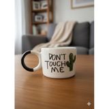 Don't Touch Me Krem Parlak Düğüm Kulp Fincan (Siyah Kulp) - Hediye Seramik Fincan