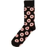 Donut Desenli Renkli Unisex Kolej Çorap - Standart - Siyah