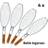 Dooman 4'lü Paslanmaz Çelik Balık Izgara Teli Ahşap Saplı 30X13 cm Izgara Alanı - 318G - Ahşap Rengi - 4 Adet