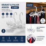 Doori 2 Adet Döner Kravat Askısı 20 Bölmeli Kravat Fular Eşarp Kemer Düzenleyici Dolap Içi Organizer Askı - Beyaz