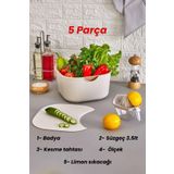 Doori 5 parça set lüks süzgeçli sebze meyve yıkama badyası kesme tahtası limon sıkacağı ölçek