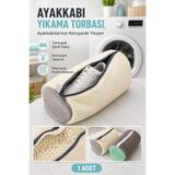 Doori Şönil Dokulu Fermuarlı Ayakkabı Yıkama Torbası Çamaşır Makinesi İçin Makarnalı Koruyucu Fileli Yıkama Çantası 1 Adet