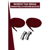 Dopar Elastik Akıllı Kilitli Bağcık Mıknatıslı Metal Tak Bırak Spor Ayakkabı Bağcığı 100 cm - Bordo