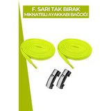 Dopar Elastik Akıllı Kilitli Bağcık Mıknatıslı Metal Tak Bırak Spor Ayakkabı Bağcığı 100 cm - Fosforlu Sarı