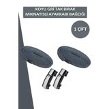 Dopar Elastik Akıllı Kilitli Bağcık Mıknatıslı Metal Tak Bırak Spor Ayakkabı Bağcığı 100 CM Koyu Gri