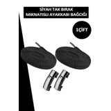 Dopar Elastik Akıllı Kilitli Bağcık Mıknatıslı Metal Tak Bırak Spor Ayakkabı Bağcığı 100 CM Siyah