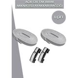 Dopar Elastik Akıllı Kilitli Mıknatıslı Metal Tak Bırak Spor Ayakkabı Bağcığı 100 cm - Açık Gri