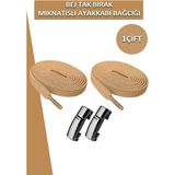 Dopar Elastik Akıllı Kilitli Mıknatıslı Metal Tak Bırak Spor Ayakkabı Bağcığı 100 cm - Bej