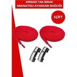 Dopar Elastik Akıllı Kilitli Mıknatıslı Metal Tak Bırak Spor Ayakkabı Bağcığı 100 cm - Kırmızı