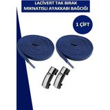 Dopar Elastik Akıllı Kilitli Mıknatıslı Metal Tak Bırak Spor Ayakkabı Bağcığı 100 cm - Lacivert