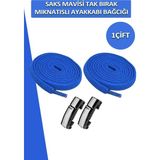 Dopar Elastik Akıllı Kilitli Mıknatıslı Metal Tak Bırak Spor Ayakkabı Bağcığı 100 cm - Mavi