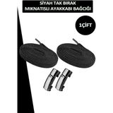 Dopar Elastik Akıllı Kilitli Mıknatıslı Metal Tak Bırak Spor Ayakkabı Bağcığı 100 cm - Siyah