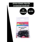 Dopar Lucky Siyah Pratik Elastik Ayakkabı Bağcığı Yassı Bağcık 1 Çift 12 Parça