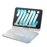 doqo iPad mini 7 ve Mini 6 klavyeli kılıf 8,3 inç 2021/2024 – iPad mini 7/6 için dokunmatik yüzeyli klavye kılıfı, 7 renkli arka plan aydınlatması, 360° döndürülebilir uzay grisi, Almanca düzeni