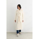 Doque 57043 Yakası Kürklü Önden Çift Düğmeli Beli Kuşaklı Peluş Kaban #12-25# - 42 - Ekru