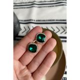 Dora Accessories Kücük Oval Yeşil Taşlı Altın Renk Abiye Kadın Küpe