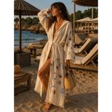 Dora Collection Deniz Temalı Müslin Bornoz - L - XL - Bej