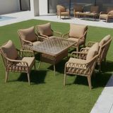 Dora Garden Home Defne 6 Kişilik Rattan Bahçe Balkon Mutfak Masa Takımı Kahverengi(Siyah Çizgili)