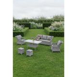 Dora Garden Home Ecem 7 Kişilik 3+1+1 2 Adet Puff Hediyeli Rattan Bahçe Takımı Açık Gri(Siyah Çizgili)