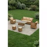 Dora Garden Home Ecem 7 Kişilik 3+1+1 2 Adet Puff Hediyeli Rattan Bahçe Takımı Kahverengi(Siyah Çizgili)