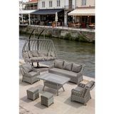 Dora Garden Home Ecem 7 Kişilik Rattan Bahçe Mobilyası ve 2 Kişilik Rattan Salıncak Seti-Açık Gri(Siyah Çizgili)