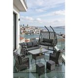 Dora Garden Home Ecem 7 Kişilik Rattan Bahçe Mobilyası ve 2 Kişilik Rattan Salıncak Seti-Antrasit
