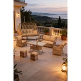 Dora Garden Home Ecem 7 Kişilik Rattan Bahçe Mobilyası ve 2 Kişilik Rattan Salıncak Seti Kahverengi (Siyah Çizgili)