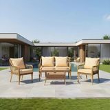 Dora Garden Home Zen Rattan Bahçe Balkon Takımı 2+1+1 Camlı Masalı Kahverengi(Siyah Çizgili)