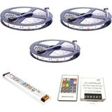Dora Led RGB Şerit Led Set 12V 5050 Üç Çipli 15-20-25-30m 25 Metre-Iç Mekan (Slikonsuz)-24 Amper Rf Dokunmatik