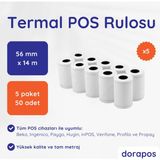 Dorapos 56X14 Yazar Kasa Pos Termal Rulo 5 Paket (50 Adet)