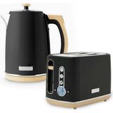 Dorchester 2'li Set Kettle ve Ekmek Kızartma Makinesi, Mat Siyah ve Ahşap Vurgular