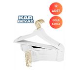 Dorcia Home 12 Adet GOLD Kancalı Beyaz Lüks Askı Ahşap Görünümlü Plastik A Kalite Askı