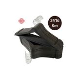 Dorcia Home 24lü set Siyah Askı Ahşap Görünümlü Plastik A Kalite Elbise Kıyafet Askısı 24 Adet